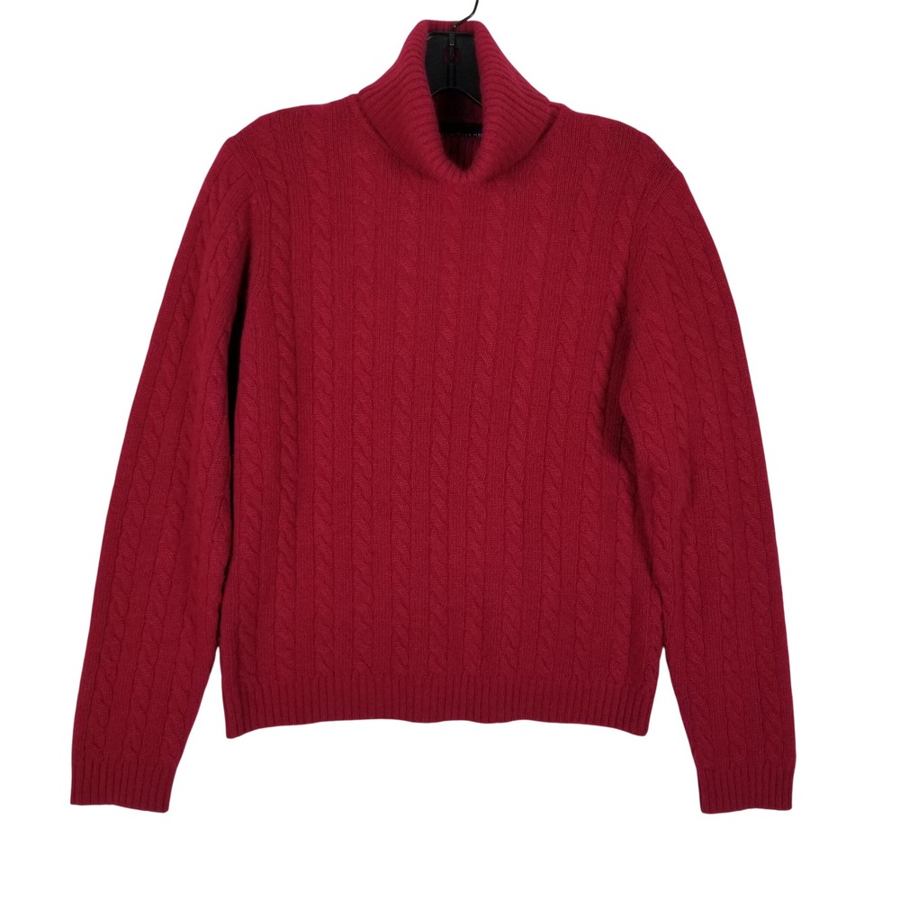 Ann Taylor Turtleneck Sweater Womens Small Red 100% Cashmere Cable Knit Pullover